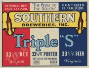 Southern Breweries Triple "S" Beer Label 18" x 24" Metal Sign