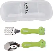 GRCFUMO Kid Fork Spoon, Stainless Steel Spoon Fork Set, Toddler Flatware Set, Feeding Training Spoons Forks, Kid Animal Tableware for Kids (Frog)