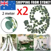 2x 2M Artificial Eucalyptus Garland Greenery Leaf Vine Plants Fake Foliage Decor