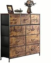 Chest of Drawer, 9 Fabric Drawers Cabinet Bedroom Cabinet, Modern Bedroom Cabinte, with Easy Pull Handle, Wood Top and Sturdy Steel Frame, for Living Room, Hallway Brown