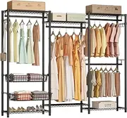 Forthcan Garment Rack Heavy Duty Clothes Rack for Hanging Clothes,Large Size Clothing Rack with Hanging Rod and 2 Slid Storage Baskets,85.4"L x 15.7"W x 76.4"H, Max Load 800 LBS