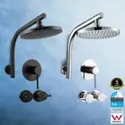 Chrome/Black 8" Round Rain Shower Head Rose Gooseneck Wall Arm Set /Mixer /Taps