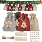 Christmas Advent Calendar Bags 24 Days DIY Countdown Calendar Drawstring Burl...
