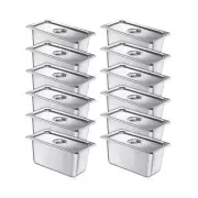 Mifoci 12 Pack Stainless Steam Hotel Pan with Lid, 1/3 Size x 6 Inch Deep Res...