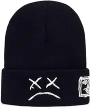 [Dvches] Beanie Hat for Men Women with Sad Face Cuffed Plain Skull Knit Cap Intended for Lil Peep