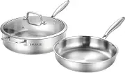 Delarlo Tri-Ply Stainless Steel Saute Pan Set with Lid Kitchen Cookware Set,Frying Pan Set Heats Quickly Cookware, Suitable for All Stove Kitchen, Pots and Pans Set
