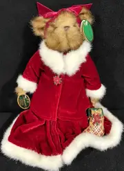 Bearington Collection Bear 143150 Rosetta Poinsettia 12" Plush Mrs Claus musical