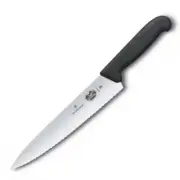 Victorinox Cooks Carving Knife Wavy Edge Fibrox 25cm Black 5.2033.25