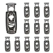 12pcs Plastic Spring Cord Locks Double Hole Toggle Stopper Cord Fastener, Black