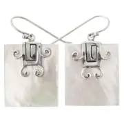 925 Sterling Silver White Mother Of Pearl Shell Sterling Earrings, 1"