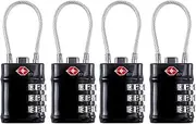 QUMOX TSA Approved Cable Luggage Locks, 3 Digit Combination Padlocks, Travel Lock for Suitcases Bag, Alloy Body, Travel Accessories (Black 4 Pack)