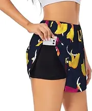 [WURTON] Ballroom Dance Small Pattern Print Exercise Gym Workout Shorts Women's Athletic Shorts Dual-Layered Yoga Running Shorts