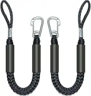 2.5FT Fender Lines 2Pcs Premium Bungee Boat Lines with 316 Stainless Clip for Boat Bumper/Boat Fender Boat Accessories for Mooring for Jet Ski, SeaDoo, Yamaha WaveRunner Dinghy 2.5~4ft(Black)