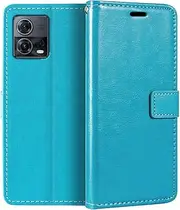 PU Leather Phone Wallet Case Compatible with Motorola Edge 30 Fusion, Magnetic Flip Cover with Card Slots, Full Protection and Stand Function (Light Blue)