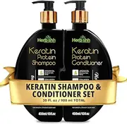 Herbishh Keratin Shampoo and Conditioner Set, Sulfate-Free Plant-Based Keratin, Hydrating Shampoo and Nourishing Conditioner for Dry Damaged Hair, Safe for Color Treated Hair