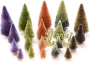 42PCS Mini Artificial Christmas Tree Set, Desktop Miniature Pine Tree with Wood