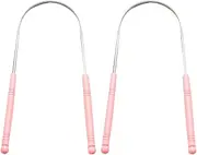 Tongue Scraper Stainless Steel Fresh Breath Cleaning Coated Tongue Cleaner Furred Tongue Removal Clean Tool(2 Pack),Pink