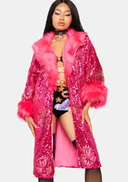 [Daisy Shock] The Pink Starlet Sequin Faux Fur Jacket