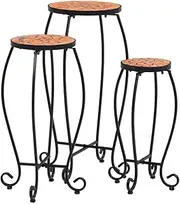 3 Piece Mosaic Plant Table Set - Terracotta Ceramic, Indoor & Outdoor Use, Durable Iron Frame, Decorative Design, Home & Garden Accents, Various Sizes