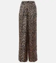[Max Mara] Max Mara Leopard-print silk wide-leg pants UK 2 beige
