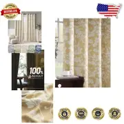 Exquisite 100% Blackout Curtains, 96" Long Brown Leaf Pattern Drapes - 2 Panels