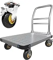 1000KG Capacity Heavy Duty Foldable Platform Truck Flatbed Push Cart Steel Dolly Trolley Cart Brake