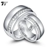 TT 10mm Dazzling Silver S.Steel Eternity CZ Wedding Band Ring Size6-13 ForCouple