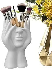 Make Up Brushes Holder,Make Up Brush Organizer For Vanity - Face Hand Design Aesthetic Decorative Modern Elegant Resin Station For Bathroom Bedroom Dorm Desktop Drawer