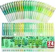 48 Pack Green Gel Pens, 24 Colored Gel Pen with 24 Refills,40% More Ink Write Smooth for Adults Coloring Books Drawing Doodling Scrapbooks Bullet Journaling