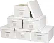Large 17''x12'' Quart Collapsible Stackable Storage Bins with Lids, 6 Packs Off White Fabric Closet Boxes with Lids, Storage Cube Baskets Container Organizers for Bedroom Office(17''x12.2x''8'')