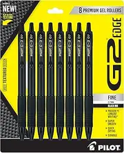 Pilot, G2 Edge Premium Gel Roller Pens, Fine Point 0.7 mm, Black, Pack of 8