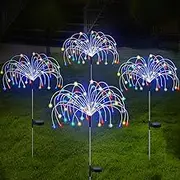 Solar Firework Lights 4 Pack, Solar Powered Garden Fairy Light for Outdoor Yard Decorative, Waterproof Star Firecracker Lights 120LED Sparkler for Patio Planter Bushes (Colorful)