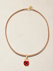 [Lauren Rubinski] Lauren Rubinski - Lady Bug 14-karat Gold, Enamel And Leather Necklace - Red - One size One size Red