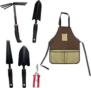 Gardening Tool Set, Gardening Supplies, Garden Manual Tool Set, Garden Tool Kit, Including Apron with Pocket, Scissors, Shovel, Hoe, etc., 6-Piece Set