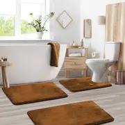 Bathroom Rugs Memory Foam Bath Mat Set for Bathroom, Non Slip Absorbent Velvet - Fast Drying –Bathroom Rug and Contour Rug Set 3 Piece -Brown