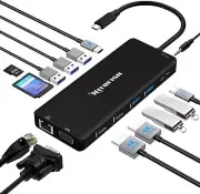 USB C Laptop Docking Station, 14 in 1 Type C Hub Multiport Adapter Black