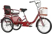 DEFGHIJ Adult Tricycle with Shopping Basket Three Wheel Bike Folding Tricycle 20 Inch 3 Wheel Bicycle for Shopping Picnic Outdoor Sports Men Women(Red)