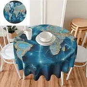 Tablecloth Round Table Cloth 60 Inch World Map Table Cloths Washable Wrinkle Free Table Cover for Kitchen Waterproof Decorative Fabric for Camping Picnic