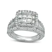 2.20 CT. T.W. Quad Princess-Cut Natural Diamond Frame Engagement Ring in Solid 14K White Gold