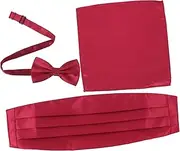 [FOMIYES] 3pcs Men Cummerbund Bow Tie Set Pre Tied Tuxedo Bow Tie Pocket Square Holder for Weddings Birthdays and Special Events Elegant Wine Design Versatile Accessory for Formal Occasions