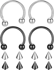 Sanfenly 16G G23 Titanium Horseshoe Septum Rings Internally Threaded Nose Rings Hoop Helix Daith Cartilage Tragus Earrings Nipple Eyebrow Body Piercing Jewelry