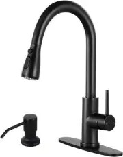 Sleek Matte Black Kitchen Faucet with Pull Down Sprayer & Soap Dispenser