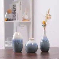 在飛比找蝦皮商城精選優惠-流釉窯變藍色陶瓷花瓶擺件 家居裝飾素燒白花瓶花插三件式裝