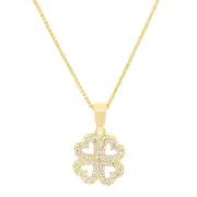9kt Yellow Gold 4 Leaf Clover Necklace with Cubic Zirconia