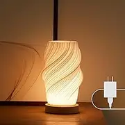 UYKKE Bedside Lamp with Wooden Base, Table Lamp with Button Control for Bedroom, 12-Level Dimmable Bedside Lamp with PLA Lampshade for Living Room (White-C, Small)