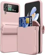 Phone Flip Case Compatible with Galaxy Z Flip 4 Case with Hinge Protection Card Holder & Hinge Protection - Hard PC TPU Anti Scratch Slim Phone Protective Cover Compatible with Samsung Z Flip 4 Phone
