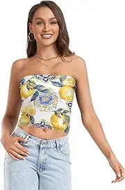[RPLIFE] Watercolor Yellow Lemons Womens Crop Tube Top Trendy Crop Tops, Strapless Crop Top, Summer Tube Tops (S)