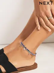 Blue/Silver Tone Beaded 3 Layer Anklet (AJ4373) | $19