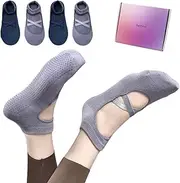 [EgoNova] Pilates Socks with Grips for Women – Non-Slip Grip Socks for Pilates, Yoga, Barre & Dance (4 Pairs with Recyclable Gift Box), Multi