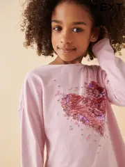 Pink 100% Cotton Sequin Heart Long Sleeve T-Shirt (3-16yrs) (K88487) | $13 - $19